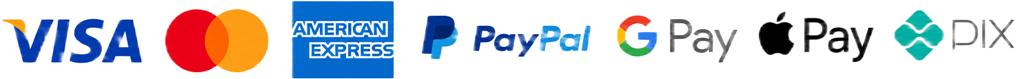 Métodos de pago aceptados: Visa, Mastercard, American Express, PayPal, Google Pay, Apple Pay y PIX